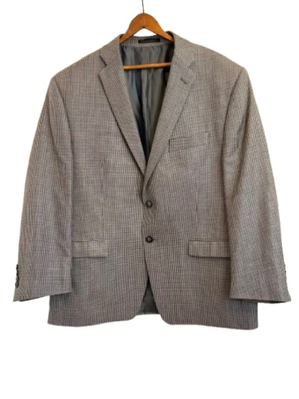 Calvin Klein Wool Silk Sport Coat Blazer 44S Gray Houndstooth 2 Button